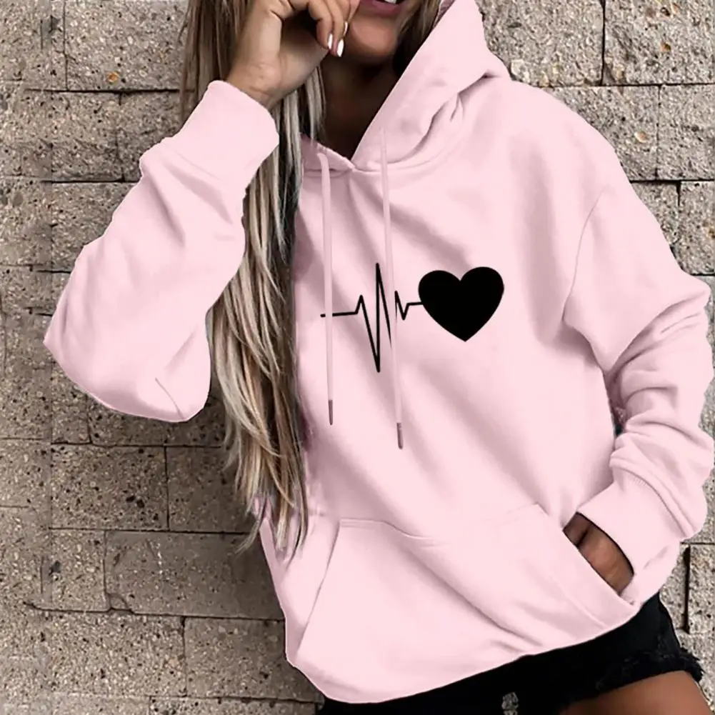 

OUSLEE- Love Print Drawstring Hoodie for Men and Women, Long Sleeves, Keep Warm, Loose Unisex Hoodie, Autumn and Winter