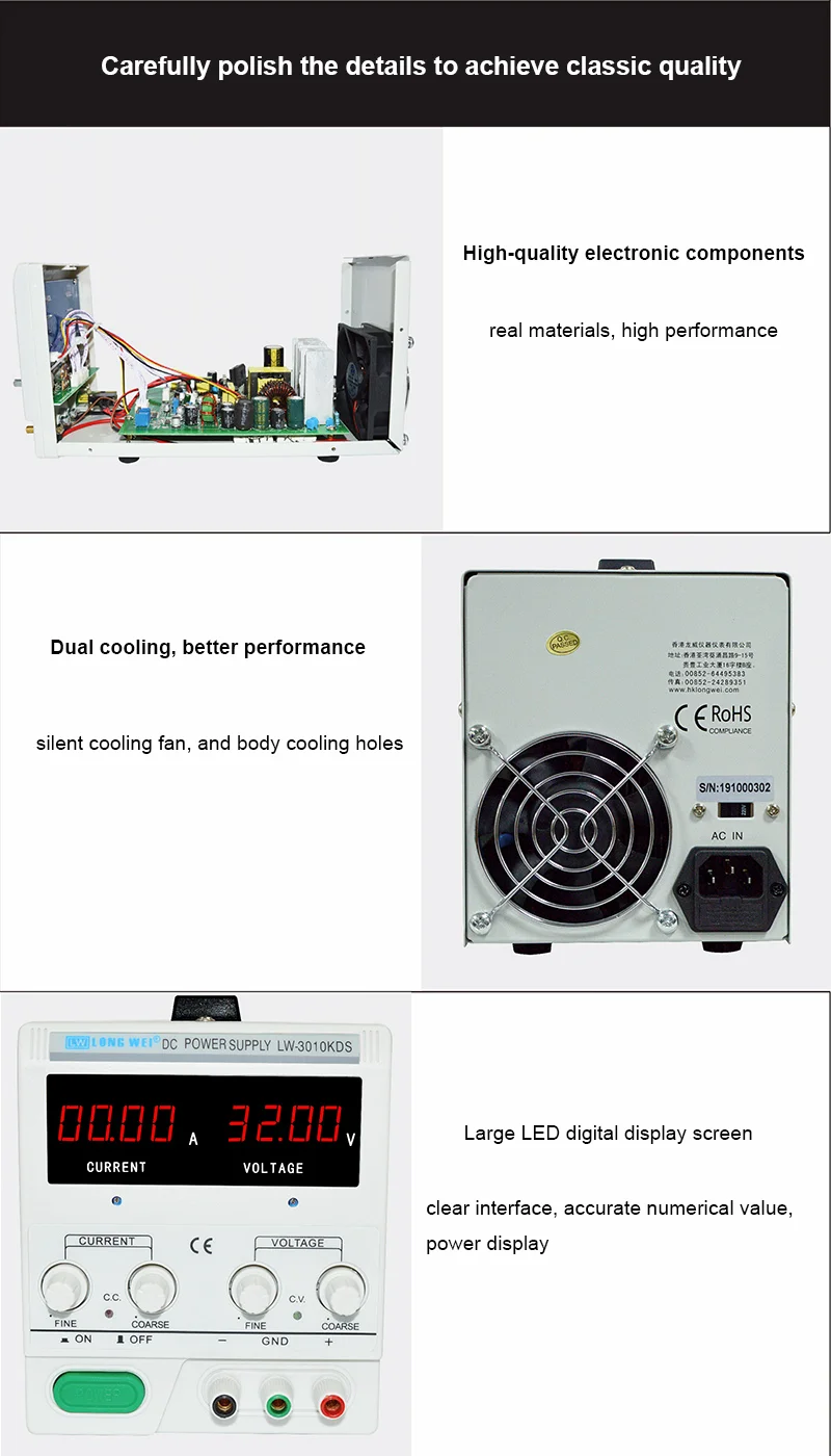 LW-303KDS Longwei 30V 3A Adjustable 90W DC Power Supply LED Display Laboratory P