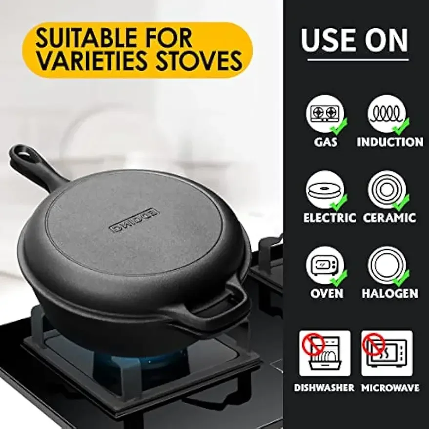 Dutch Oven Frying Cooker Cast Iron Round with Lid Kitchen Camping