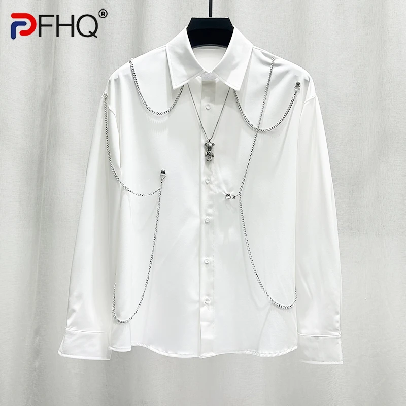 

PFHQ Men's Chain Decoration Tops Haute Quality Delicacy Trendy Brand Niche Design Loose Fitting Solid Color Shirt Summer 21Z4245