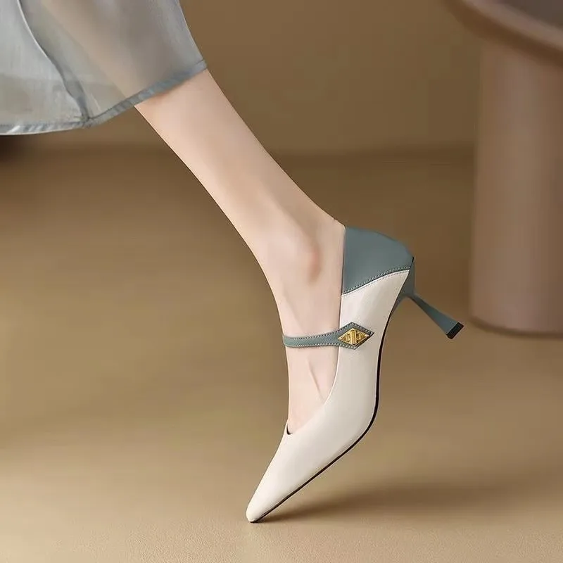 

Женские туфли с цветной блокировкой и пряжкой, на высоком каблуке