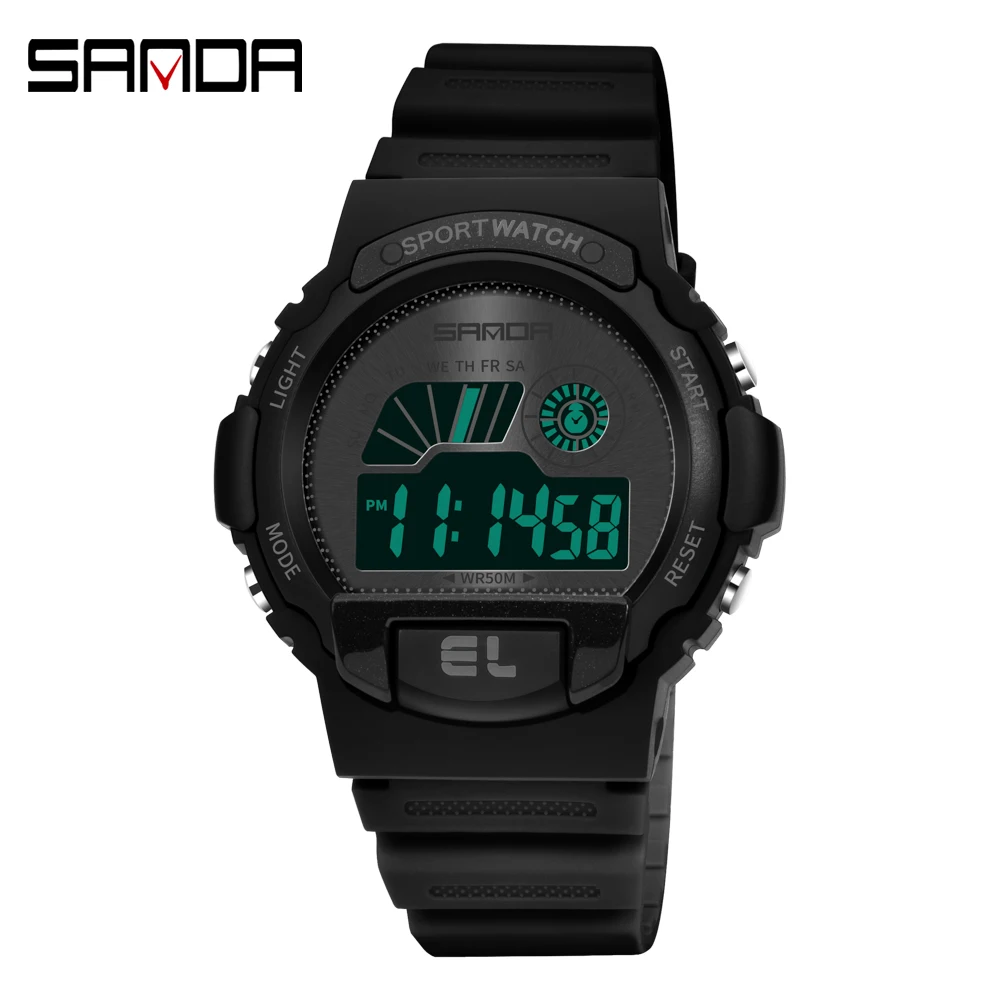 SANDA brand men's electronic watch personality single display LED digital watch Luminous alarm clock waterproof watch
