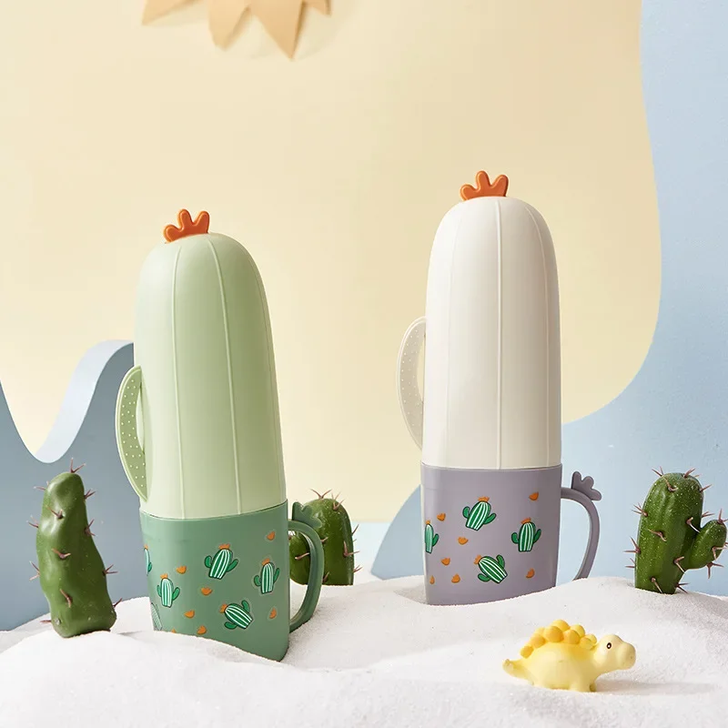 Travel Toothbrush Container Portable Toothbrush Case Well Sealed Wide Application Cute Cartoon Cactus Tumbler Cup Holder