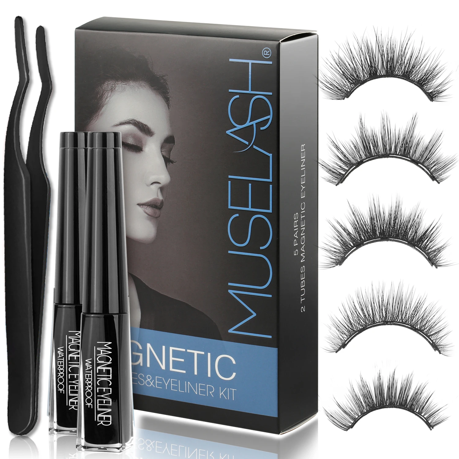 

MUSELASH 5 Pairs Magnetic Eyelashes 2 Magnetic Liquid Eyeliner Handmade Reusable 3D Natural Mink False Eyelashes Dropshipping