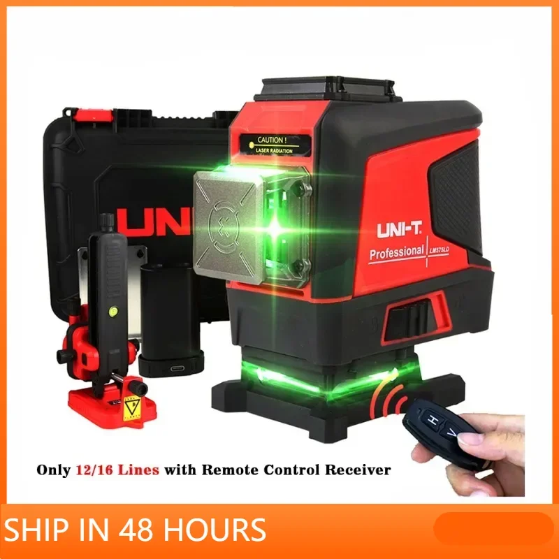 

UNI-T Laser Level with Receiver 2/12/16 3D Green Lines 360 Horizontal Vertical Self-Leveling Cross Remote Control Measure Tool