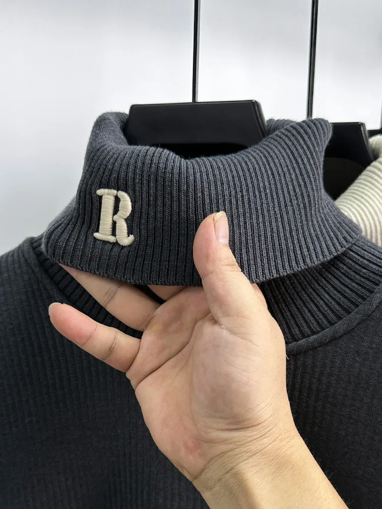 High-End Brand Luxury Men's Embroidered Sweater Autumn Winter Design New Business Casual High collar Knitted Trendy Turtleneck