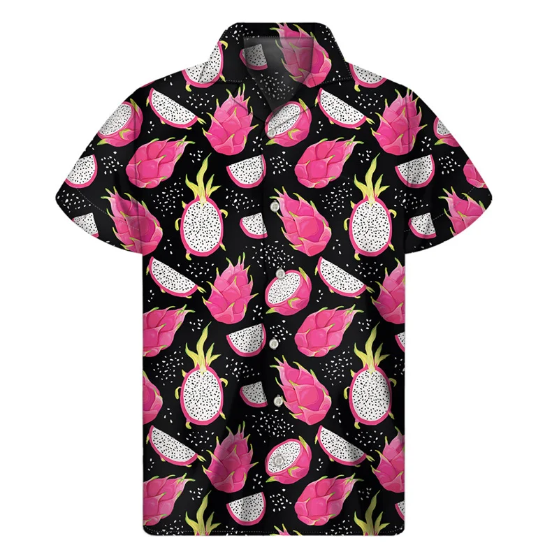 Banana Orange Dragon Fruit Pattern Shirt Men 3D Print Hawaiian Shirts Tops Summer Beach Short Sleeve Button Lapel Aloha Blouse