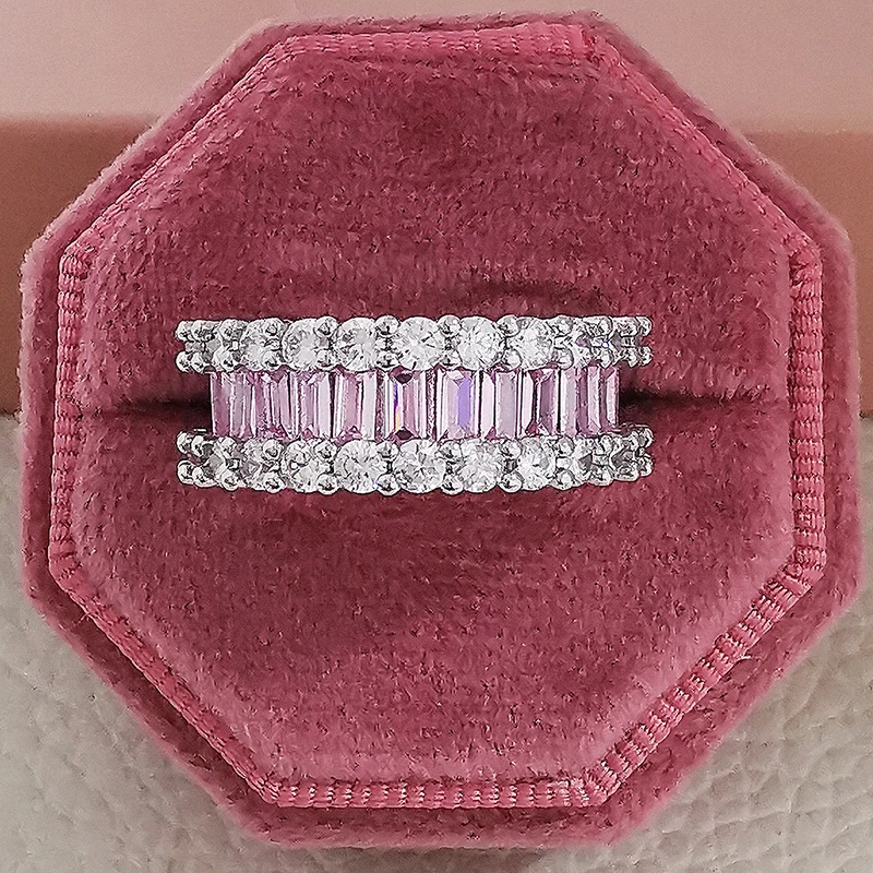 2026 New Luxury Fashion silver color Pink Engagement Wedding Band Eternity Ring For Women Christmas Gift Love Jewelry Z2 5