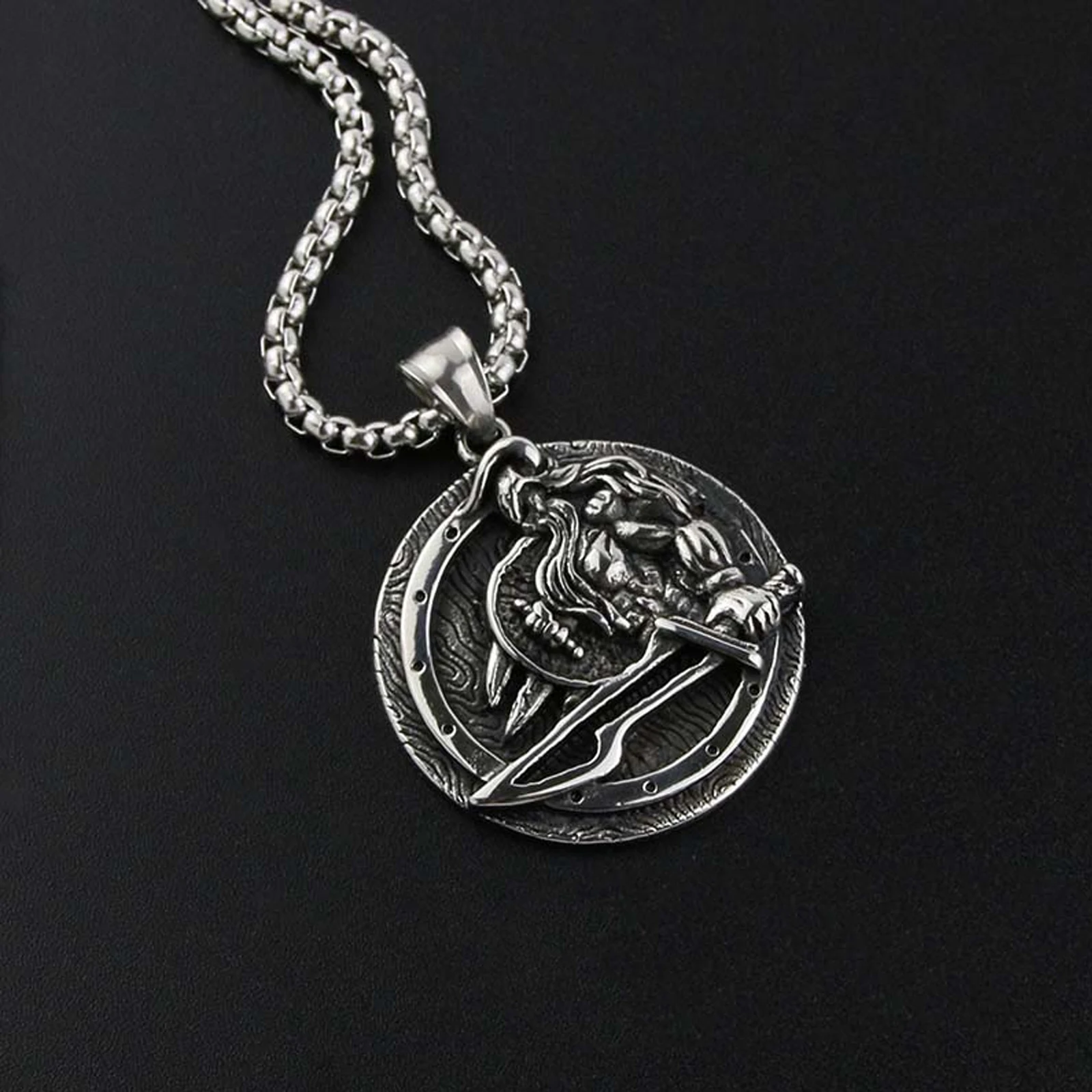 Viking Warrior Necklace Stainless Steel Men Chain Punk Rock Hip Hop Rap for Biker Rider Male Jewelry Gift