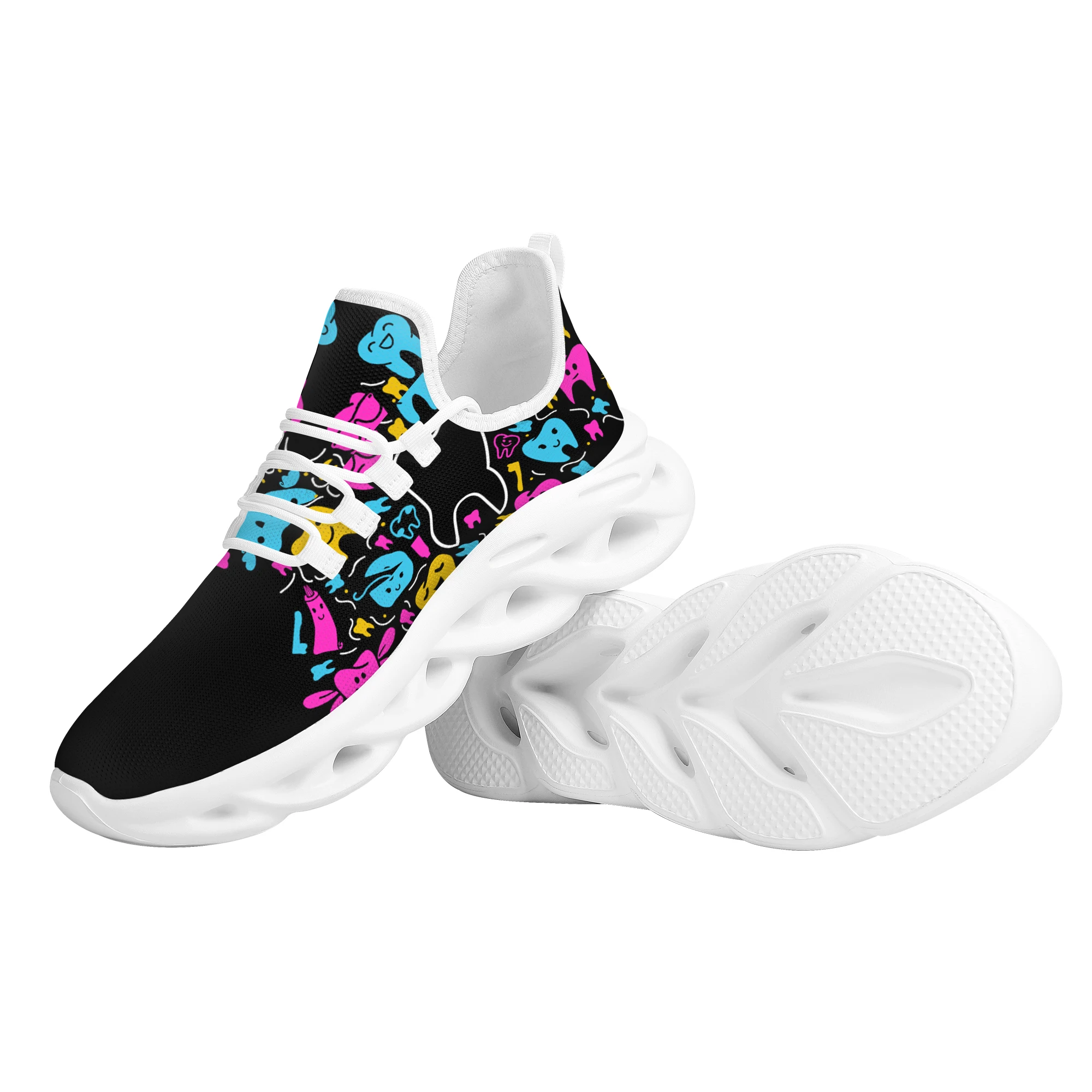 Outdoor Non-slip Lace-Up Nursing Shoes Dental Pattern Cozy Light Breathable Running Shoes Dental Design Ladies Flat Sneakers