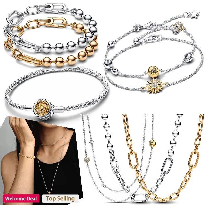 New Women's Power Necklace ME Series Two Tone Shining Solar Chain Bracelet Suitable for Original Women's Charm DIY Jewelry Gifts