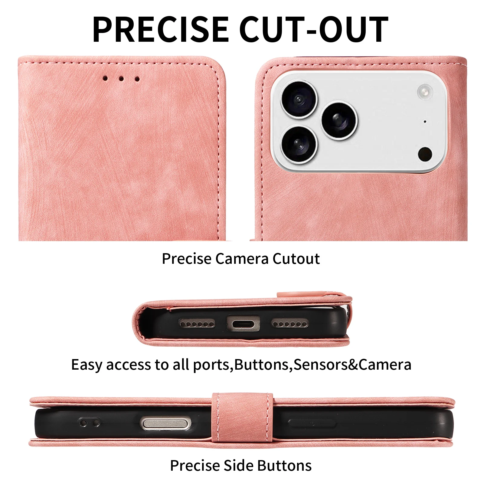 Leather Flip Wallet Phone Case with Kickstand and Magnetic Closure