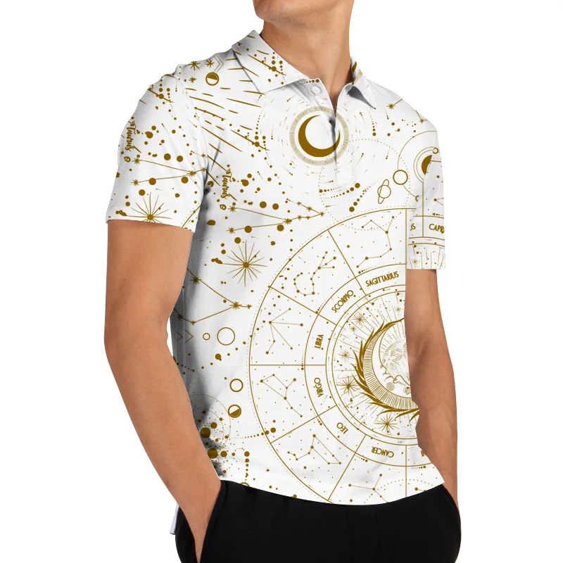 

2023 New Men's Polo Shirt 3D Digital Printing Lapel Short-Sleeved T-shirt Men's Fresh Casual Polo Men