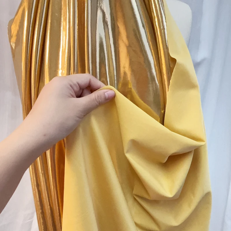 Gold Liquid Metallic Spandex Lame Fabric for Dance Wear Costumes Dresses Leggings Background Decoration Clothing DIY Material