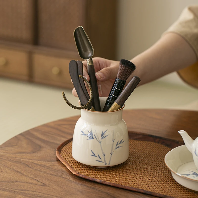 Hand Drawn Bamboo Persimmon Tea Ceremony Six Gentlemen Zen Kung Fu Tea Set Knife Needle Chaze Tool Set Teaware