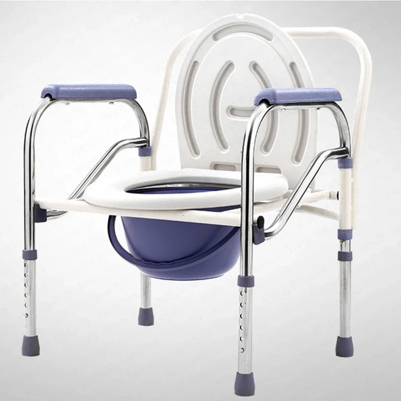 Bedside Medical Shower Chair Bath Seat Heavy-Duty Steel Commode Toilet Chair, Adjustable Height Fold Portable 3