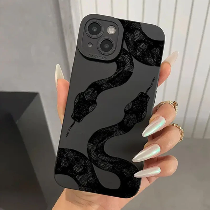Cute Doodle Funny Snake Phone Case for iPhone 15 14 Pro Max 13 12 11 Pro Max 8 7 14 15 Plus SE 2022 XS XR X Matte Soft Cover