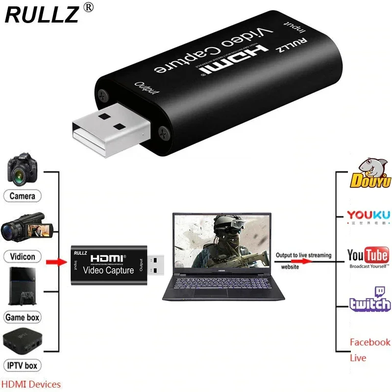 Mini 4K To USB 2.0 Video Capture Card USB3.0 1080p 60fps Game Grabber PC Live Streaming Recording Box for PS4 XBOX DVD HD Camera