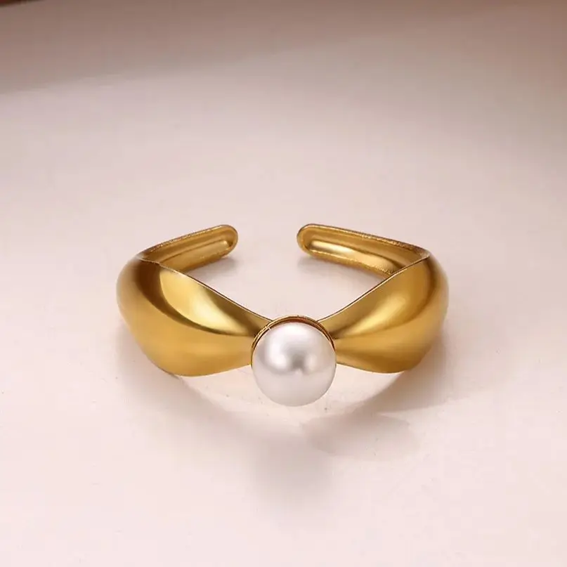 Stainless Steel Pearl Rings For Women 18K Gold Plated