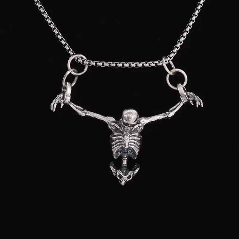 Vintage Gothic Death Skull Pendant for Men\\\'s Personalized Halloween Motorcycle Punk Necklace Trendy Jewelry