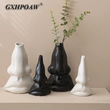 

Senses Sculpture Vase Decorative Nose Mouth Vases Abstract Human Face Ceramic Potted Plants Home Decoration Art Crafts Ornaments