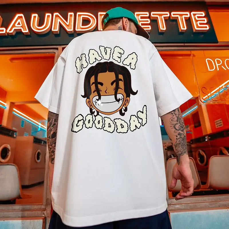 

Retro summer new men and women T shirt loose casual trend American hip hop couple casual short sleeved bottoming shirt y2k