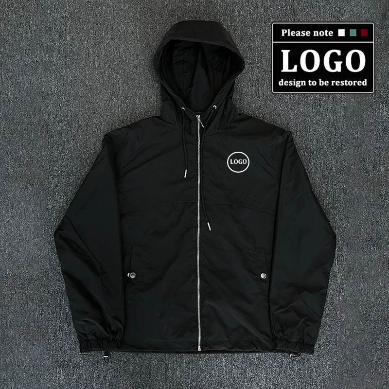 

London Black Windbreaker Coat -Brand LOGO Waiting for Replica Fashion Hip Hop Men Loose Hooded Trench Jackets Outerwear Tops