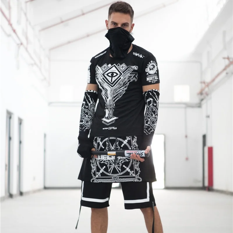 Summer Men Punk Techwear Style Outdoor Sport Sun Protection Sleeves High Street Personality Print Tactical Function Arm Sleeves sun protection arm sleeves