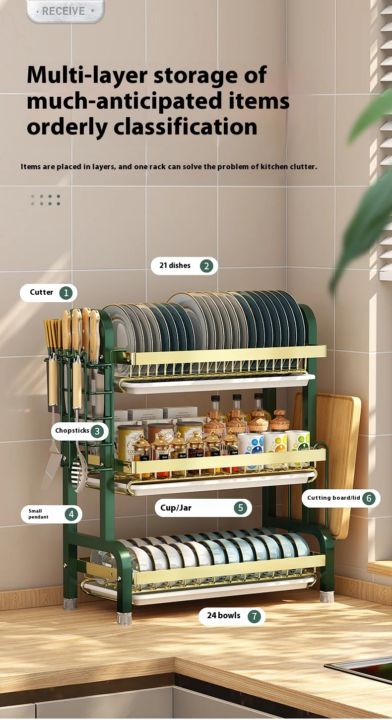 Multifunctional Kitchen Storage Rack - Bowl Dish  Chopstick Organizer