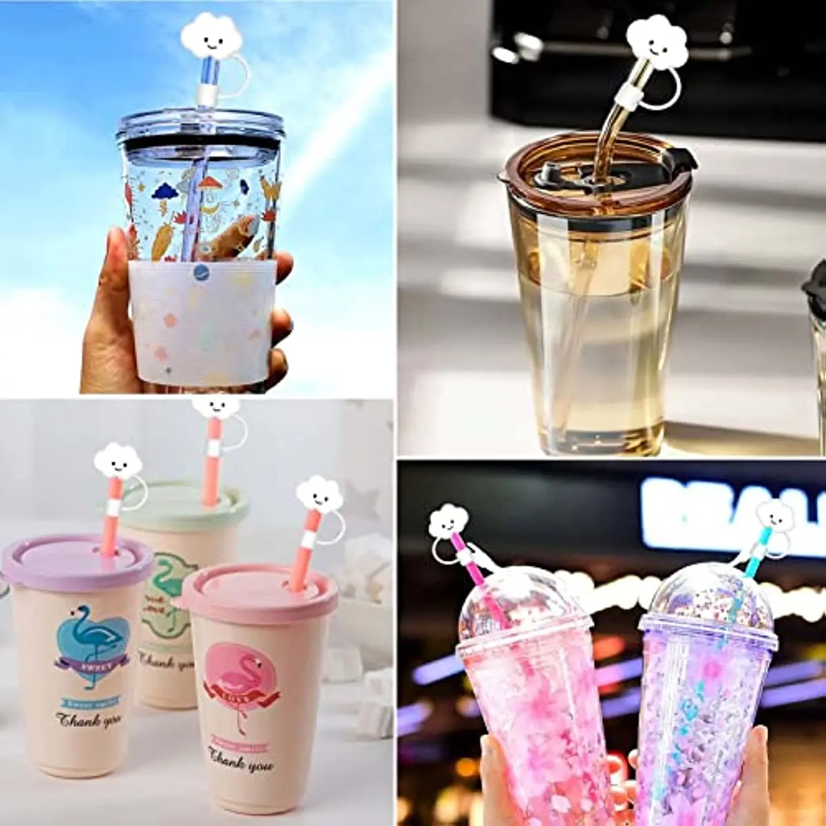 4pcs Straw Covers Caps, Cute Cat Straw Covers Cap Silicone Straw Tips for  Reusable Straws Topper Drinking Straw Lucky Cat Cap Decoration for Sippy