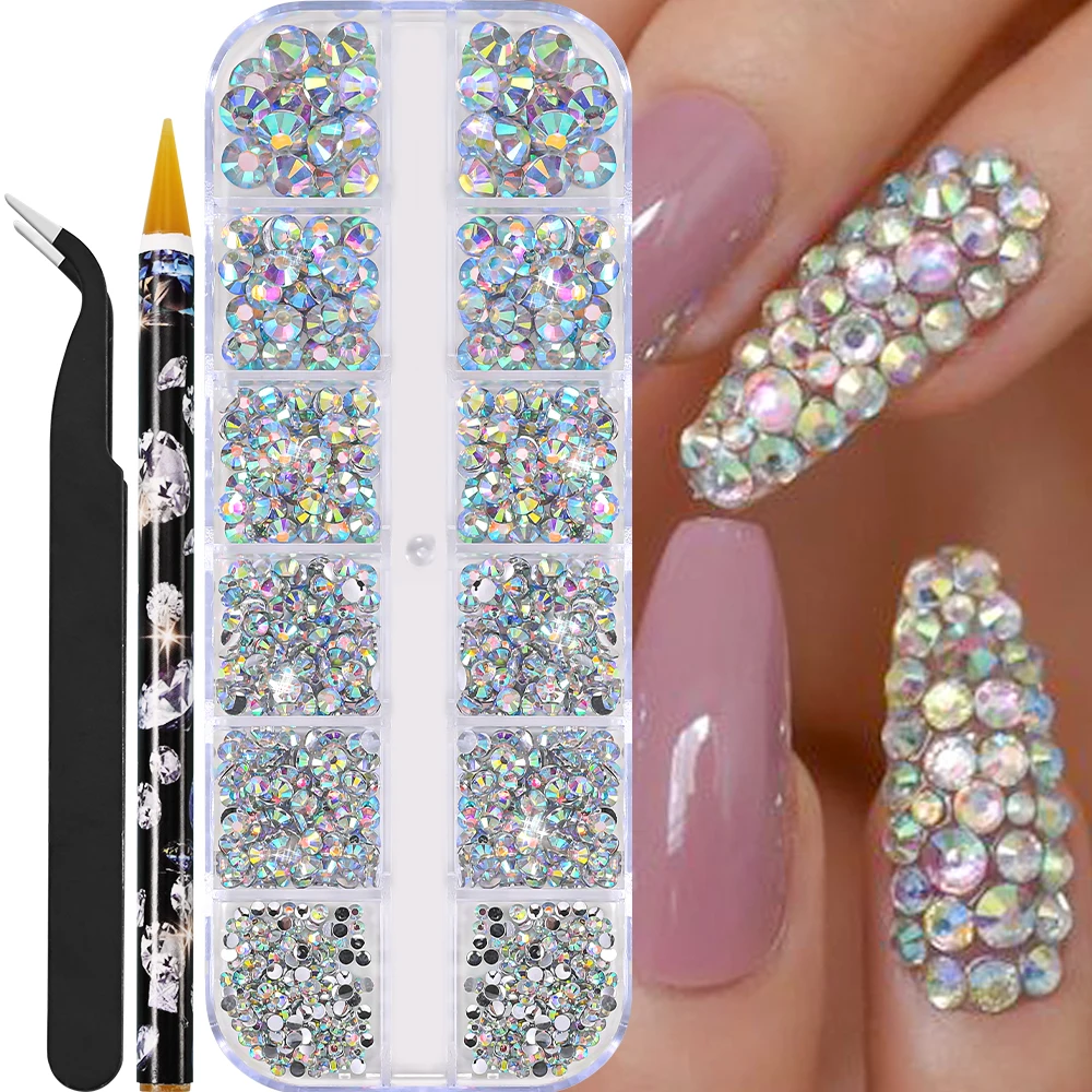 12grids Half Round Pearls Beads 3D Nail Charms 1.5/2/2.5/3/4/5mm White Flatback Pearls Nail Jewelry Nail Craft Pearl Rhinestones 6