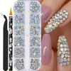12grids Half Round Pearls Beads 3D Nail Charms 1.5/2/2.5/3/4/5mm White Flatback Pearls Nail Jewelry Nail Craft Pearl Rhinestones 6
