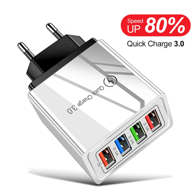 powerbank quick charge 3.0 EU/US 4 Ports USB Charger Quick Charge 5V 3.0A QC3.0 Fast Charging For iPhone Samsung Xiaomi Huawei Tablet Smart Phone Adapter usb c 30w