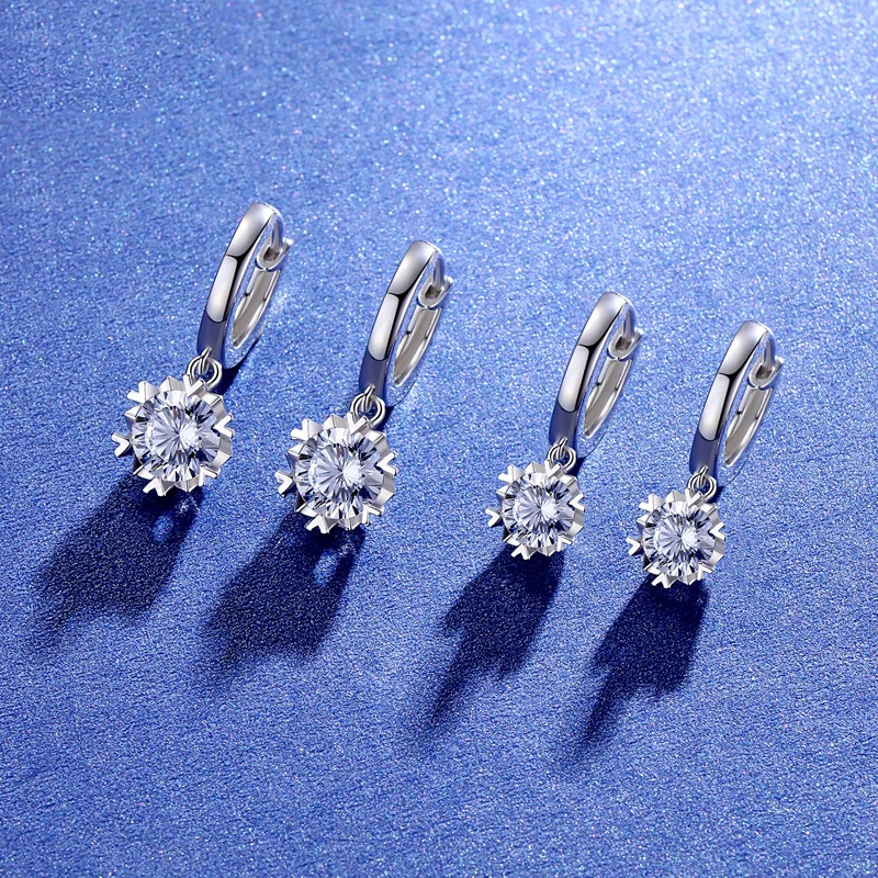 

BOEYCJR 925 Silver 0.5ct/1ct D Color Moissanite VVS Fine Jewelry Snowflower Drop Earrings For Women