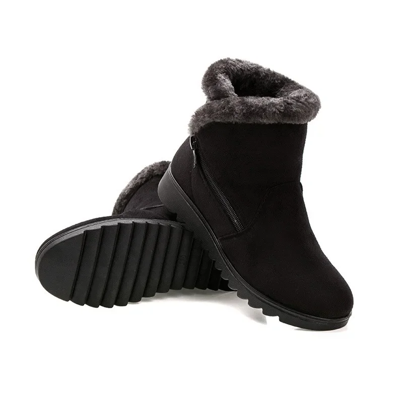 TIMETANG Women Ankle Boots Rabbit Fur New Fashion Waterproof Wedge Platform Winter Warm Snow
