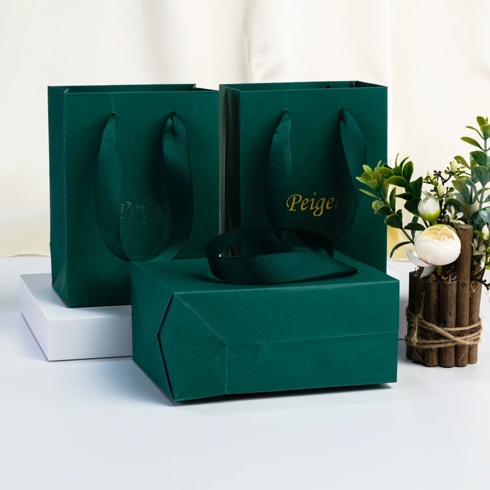 Mini Dark Green Kraft Gift Bags Custom Logo 4x2.8x4.5 inch Bulk Small Paper Tote Bags with Deep Green Handles for Wedding Party 6 Saa222db0b1f74897a807de5030031851W