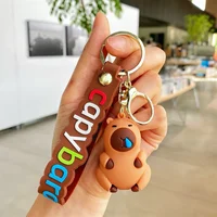 Cute Capybara Rodent PVC Pendant Keychain - Simulation Capybara with Turtle Design Anime Keyring for Cute Animal Lovers 4