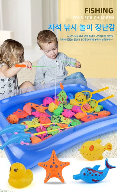 56pcs Kids Pool Fishing Toys Games - Summer Magnetic Floating Toy Magnet  Pole Rod Fish Net Water Table Bathtub Bath Game