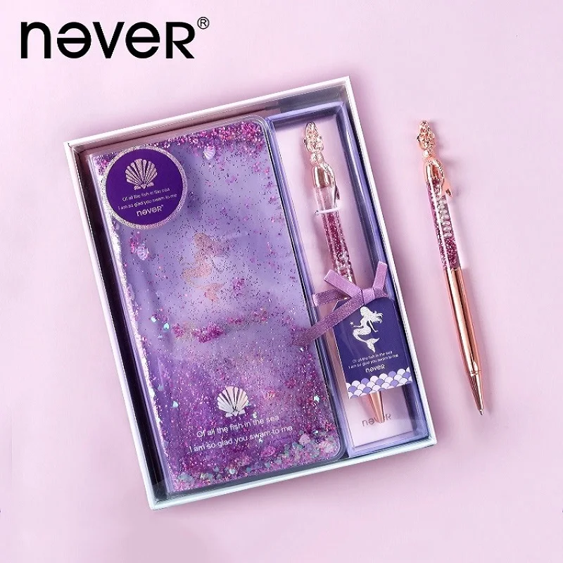 NEVER Kawaii Notebook Liquid Quicksand Weekly Diary Planner Unicorn Mermaid Notepad and Gel Pen for Christmas Student Stationery