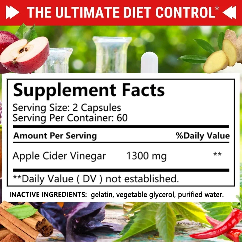 Apple Cider Vinegar 1300 mg with mother Strongest Weight Loss Capsules, Supports Digestion and GI Health