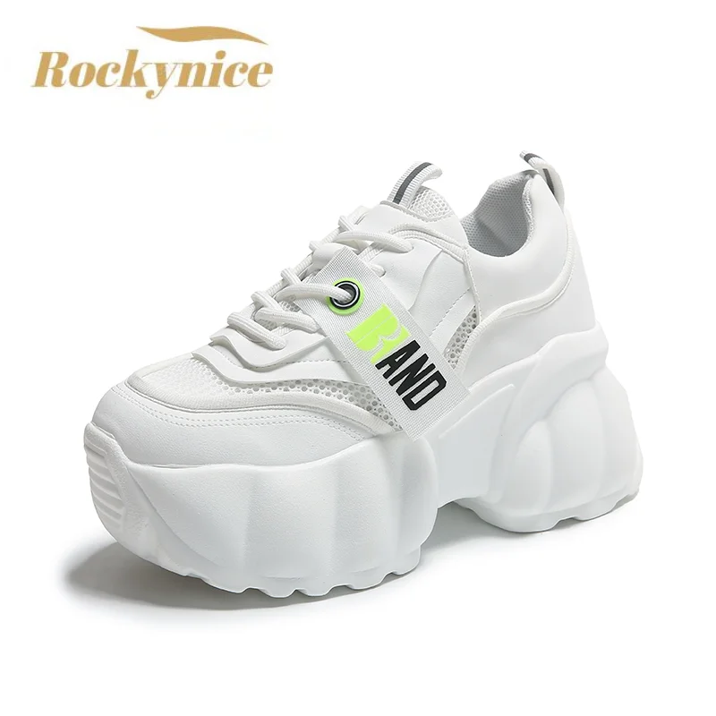 

Summer Breathable Mesh Sneakers 7CM Hidden Heels Spring High Platform White Sports Dad Shoes Woman Wedges Casual Chunky Sneakers