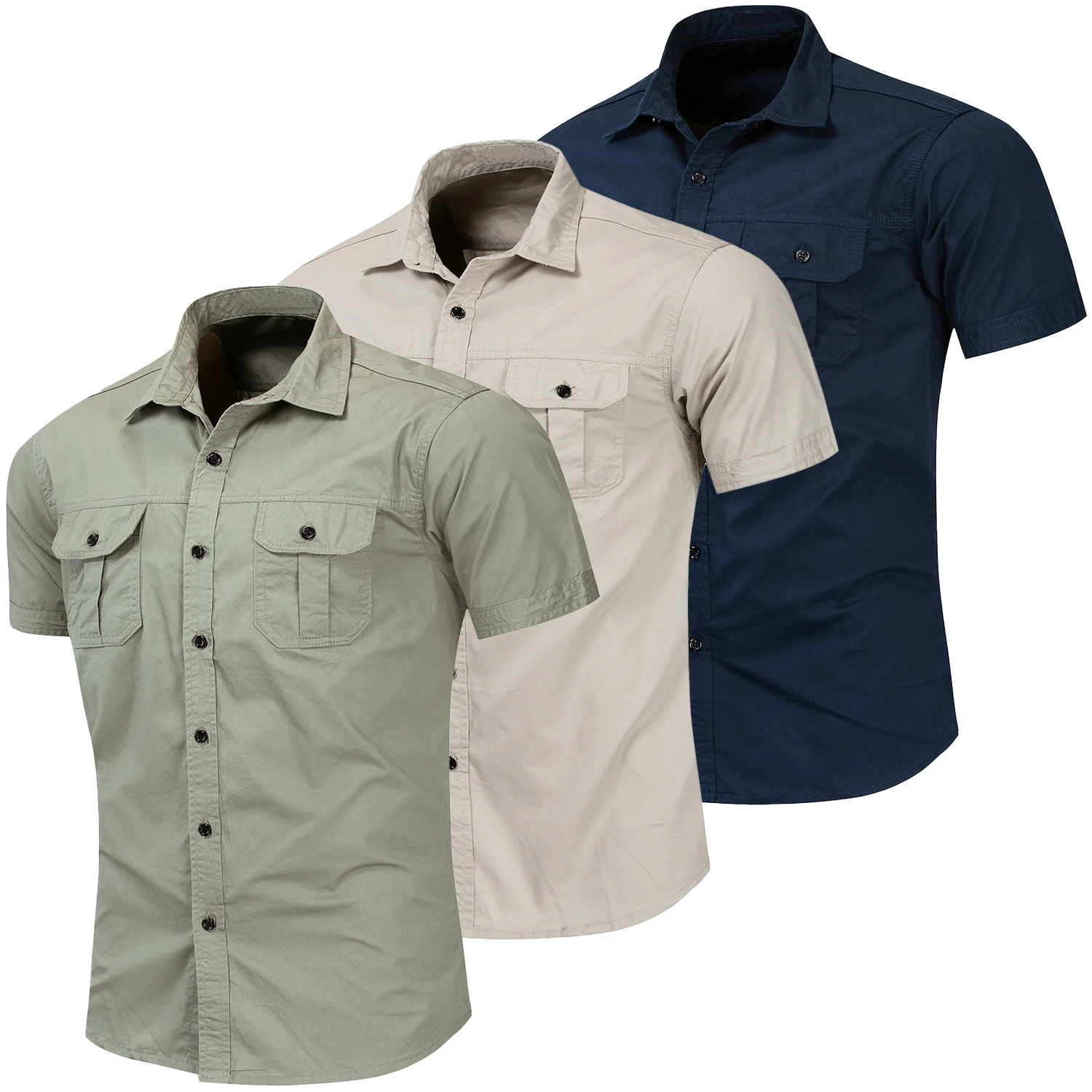 499193-4fa2ba.jpg Saa2270bcc3f54e76bd770eecfb102361q Summer New Fashion Men Short Sleeve Solid Color Military Shirt Casual Cargo Work 100% Cotton Pocket Shirts Male Plain Tops Mallzona