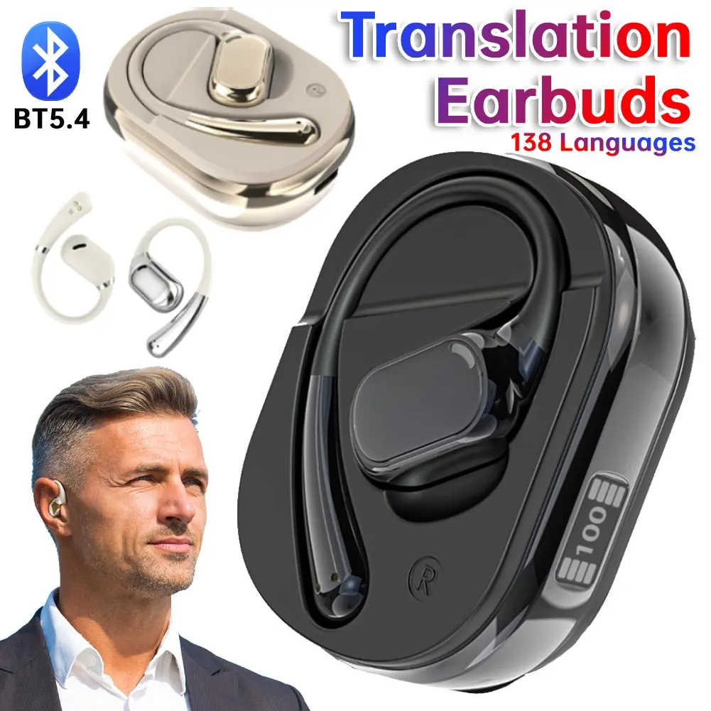 138 Languages Translation Earbuds Wireless BT 5.4 Real Time Translator Headphones Noise Reduction Smart Voice Translator Device