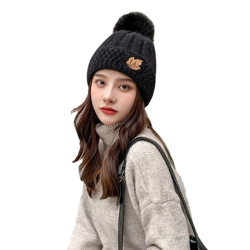 

New Korean Rabbit Blends Thick Warm Knitted Hat Bonnets Skullies Beanie Hat Winter Warm Hats For Fashion Women