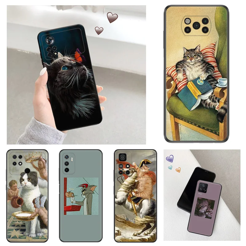 Custodia Antigoccia Nera Opaca Per Xiaomi Poco X5 X4 X3 F5 F4 Gt F3 F1 M5 M3 M4 Pro C40 C50 C51 C55 Cute Cat Funny Art Cover