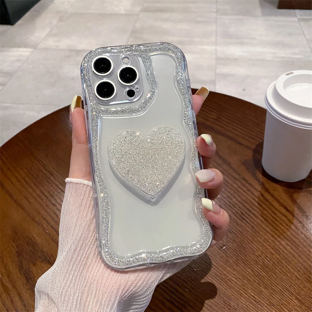 Coque téléphone cœur pailletée avec support pour iphone pro max_voghion.com