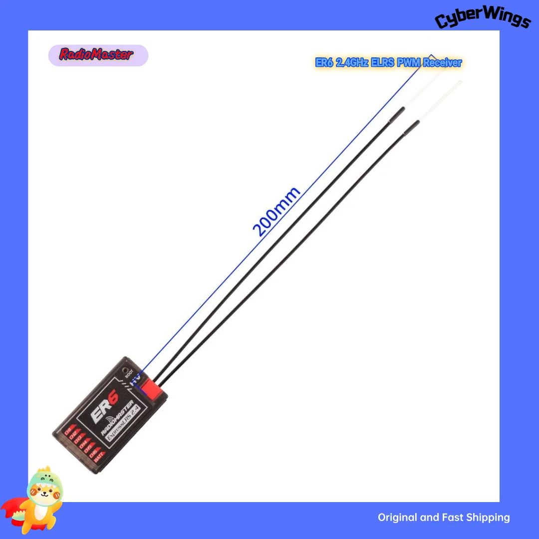 Récepteur RadioMaster ER6 ELRS 2.4GHz PWM 6 canaux pour voilure fixe