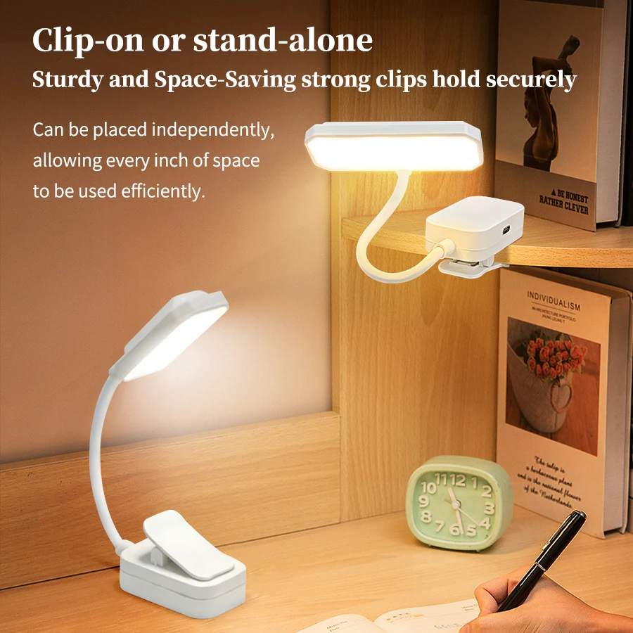 Compact USB Rechargeable LED Clip-On Reading Lamp
