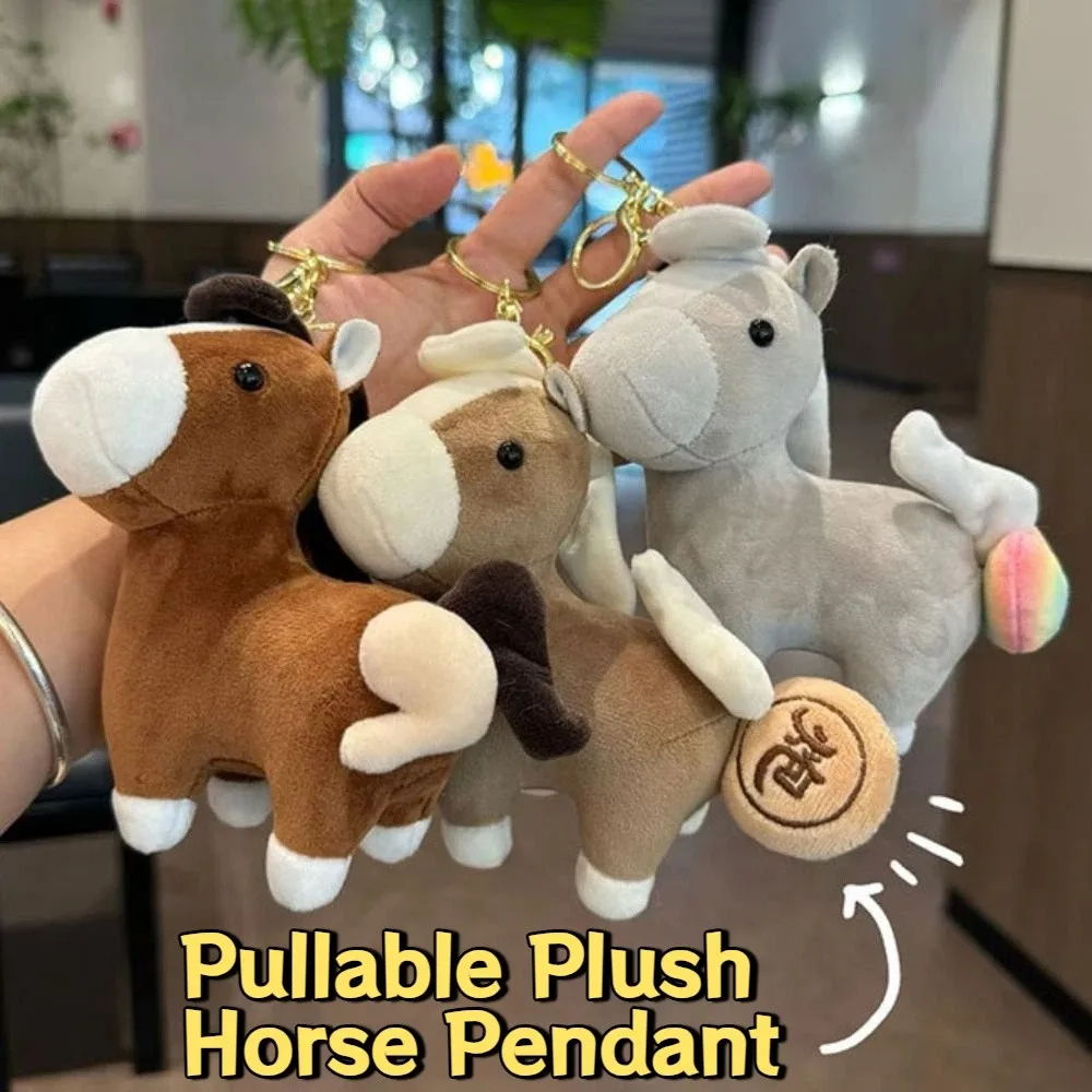 Creative Pullable Plush Horse Pendant Cute Mascot Dolls Plush Horse Doll Pendant Soft Chinese Style Stuffed Animal Keyring