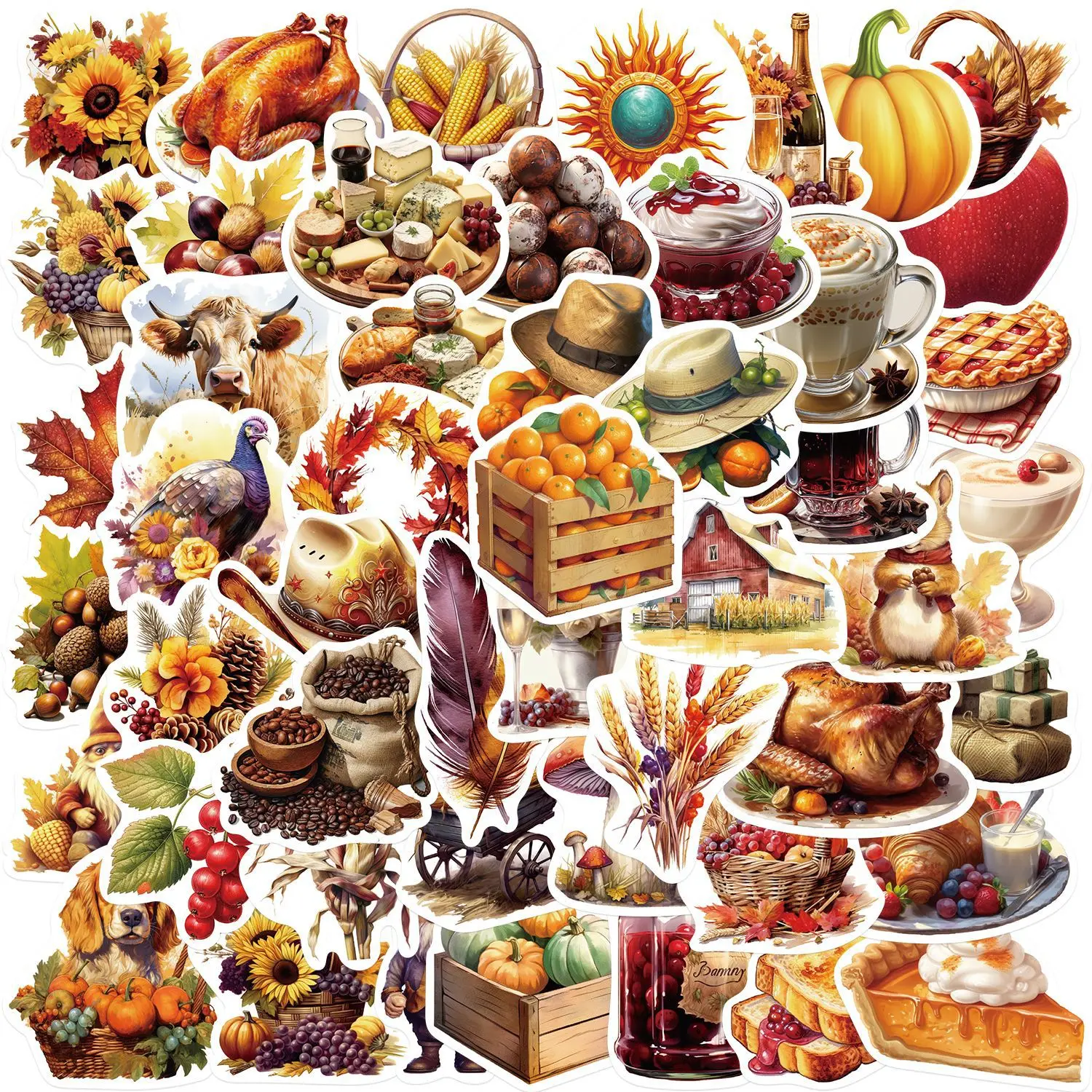 

50Pcs Thanksgiving Stickers Graffiti Ornament Motorcycle Skateboard Guitar Stationery Waterproof Decal toys child Gift